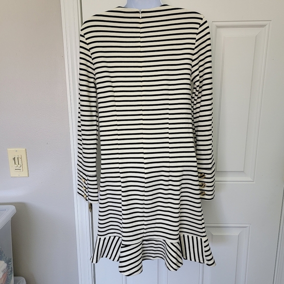 NWT English Factory Black White Striped Long Sleeve Knit Mini Dress Ruffle Small - Picture 5 of 10
